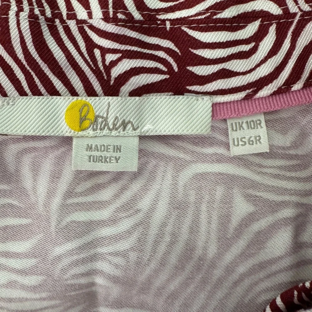 Boden Ottilie Shirt Dress Size 6 Maroon White Wave Print Midi Long Sleeve Belted - Picture 8 of 10